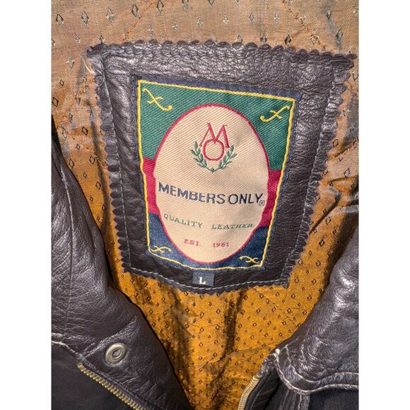 Members Only Jacket Mens Large Dark Brown 100% Leather Lined Full Zip Vintage - Picture 4 of 10